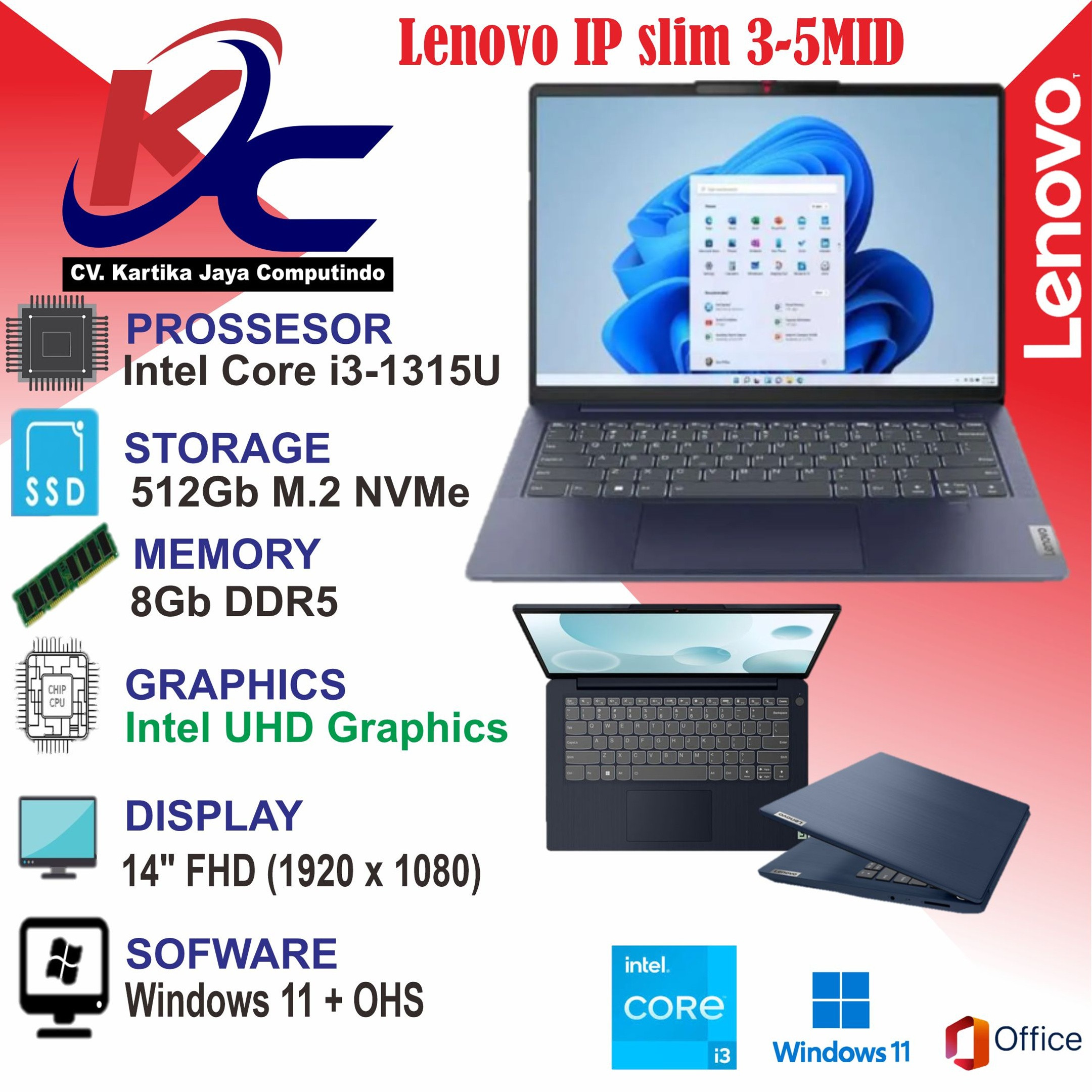LENOVO IP 3 - 5MID  I3-1315U/ 8GB/ SSD512/ W11 OHS ABLUE